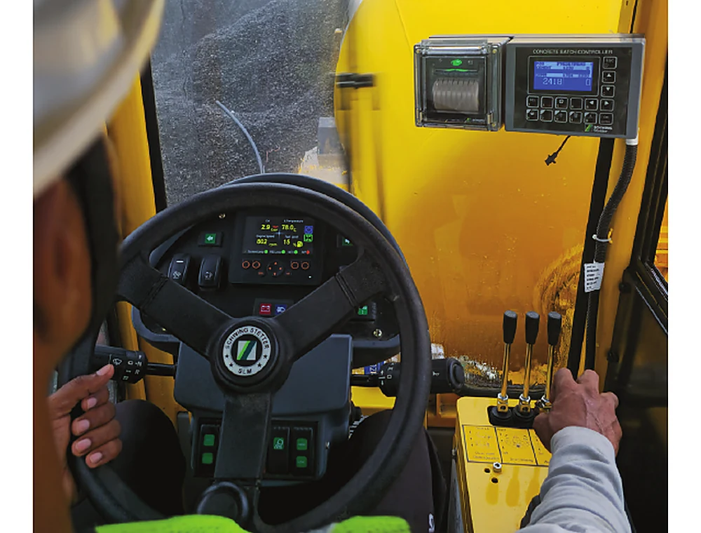 SCHWING machine dashboard and operator controls